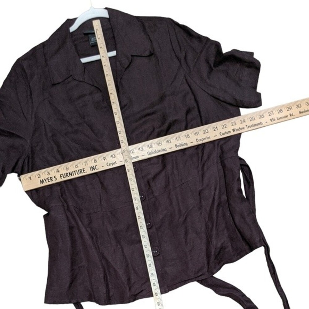 Lane Bryant linen blend brown button front dash belted shirt top size 22/24 - Picture 4 of 8